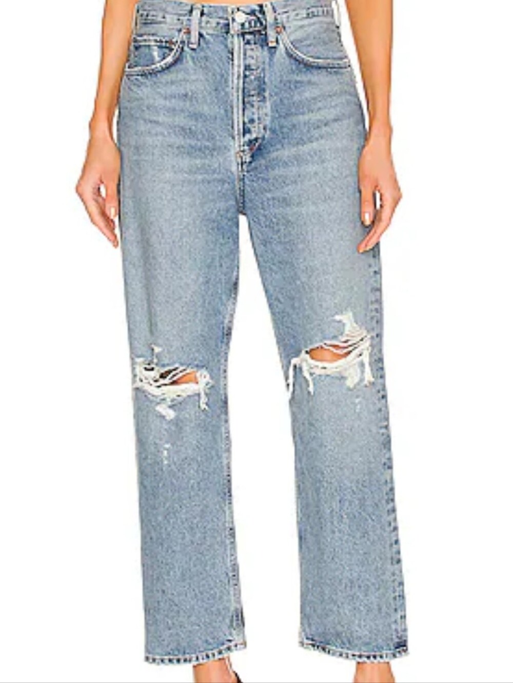 AGOLDE 90’s Crop Suspend Distressed Jeans Size 26 Organic Cotton